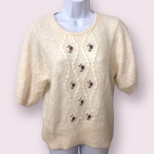 Vintage Angora Sweater Rose Detail Rosette